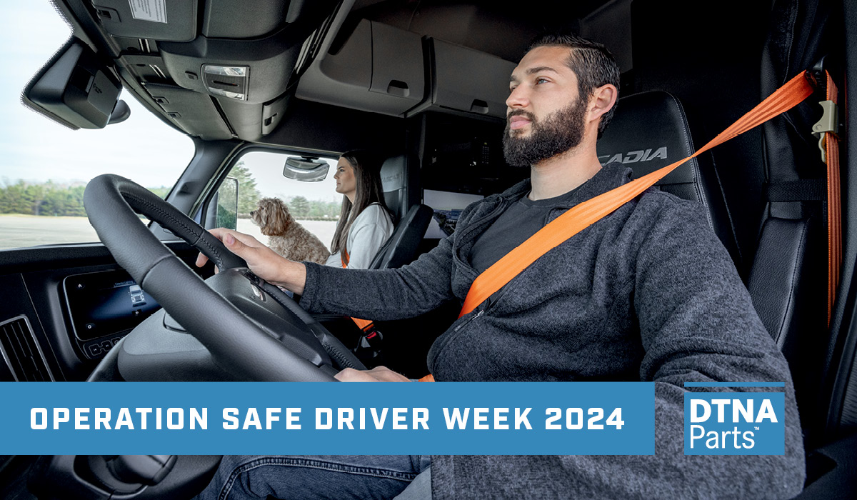 Photo of man driving truck with Operation Safe Driver Week 2024 text over the image