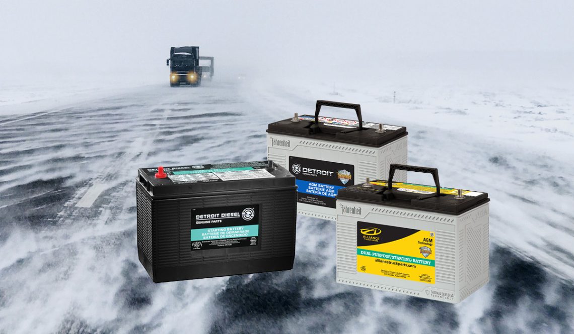 Promotional photo of batteries in front of a winter background